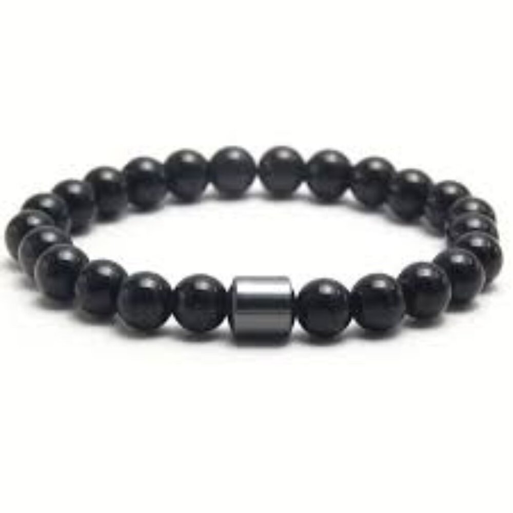 Black Matte Onyx and Hematite beaded bracelet